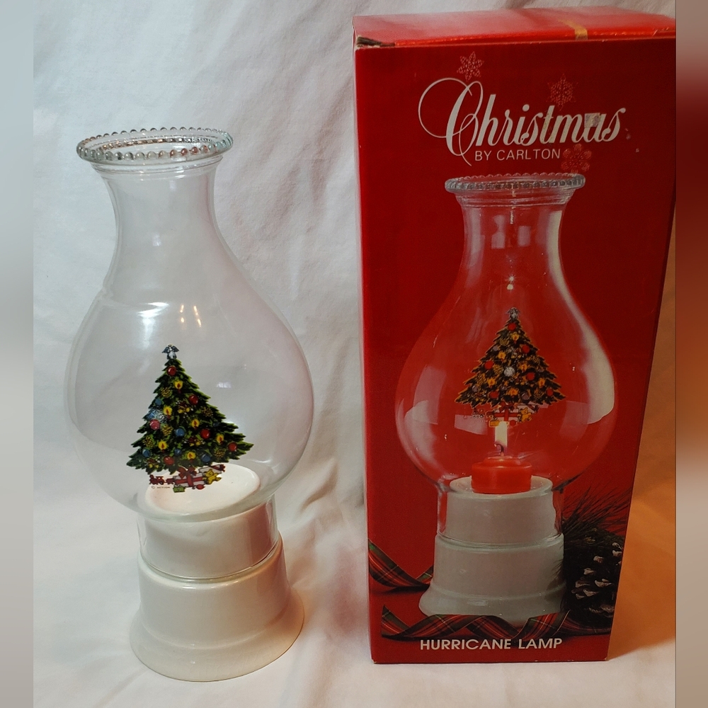 Christmas By Carlton Vintage 1985 Hurricane Lamp Candle Holder